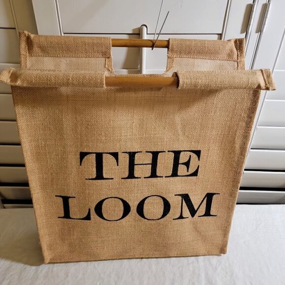 Earthbags Burlap Hand Bag Earth Eco Friendly Jute Wood Handles TOTE #1 - Picture 2 of 5